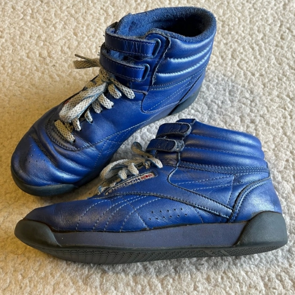 Vintage 80s Reebok Classic High-tops, metallic blue, women’s 7